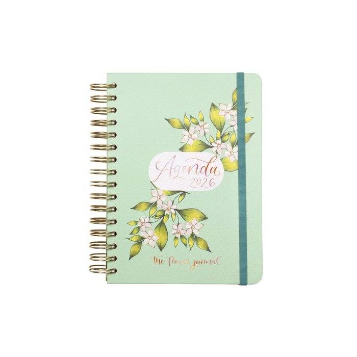 Agenda Anual (2026) Catalan Finocam Flower Journal Wire-O Tapa Extra Con Goma E10 155X212 D/P Verd