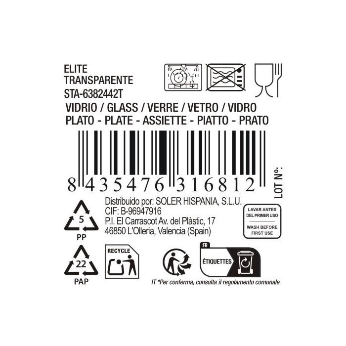 Inde Bajoplato de Vidrio Elite Transparente Staclara, Plato de Base para Mesa, 31 cm (Ancho 30.4 cm, Largo 30.6 cm, Alto 1.6 cm) (6 Unidades)