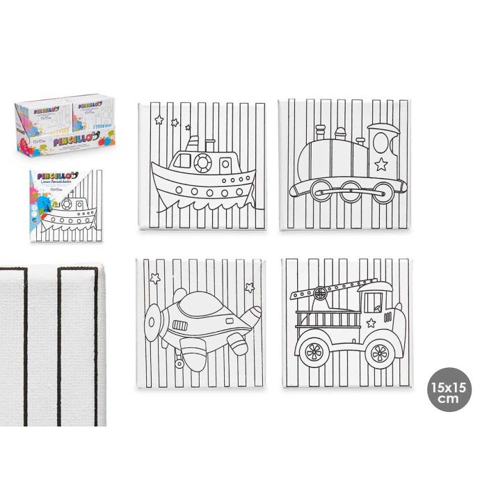 Lienzo para manualidades 15x15 cm vehículos surtidos - Pincello (24 Unidades) Lienzo para manualidades 15x15 cm vehículos surtidos - Pincello (24 Unidades)