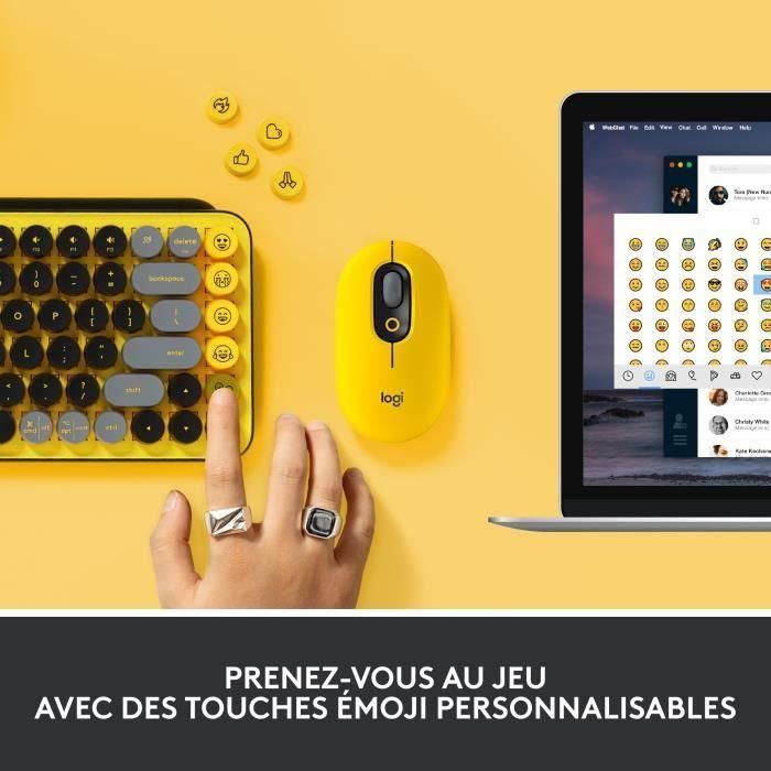 Teclado inalámbrico Logitech - Teclas POP mecánicas con teclas Emoji personalizables, Bluetooth o USB, diseño compacto duradero - Amarillo 2 Teclado inalámbrico Logitech - Teclas POP mecánicas con teclas Emoji personalizables, Bluetooth o USB, diseño compacto duradero - Amarillo 2