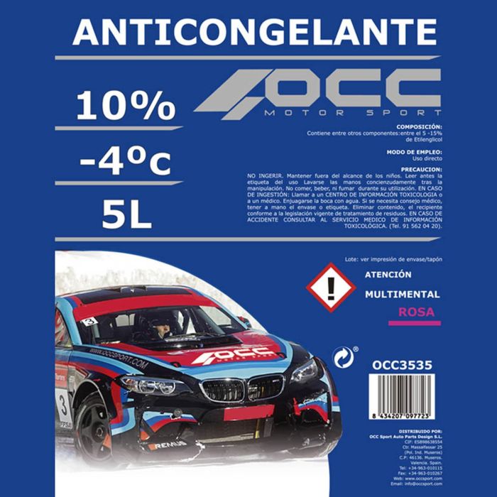 Occ Motorsport OCC3535 Anticongelante Rosa 10% -4ºc 5 Litros 4