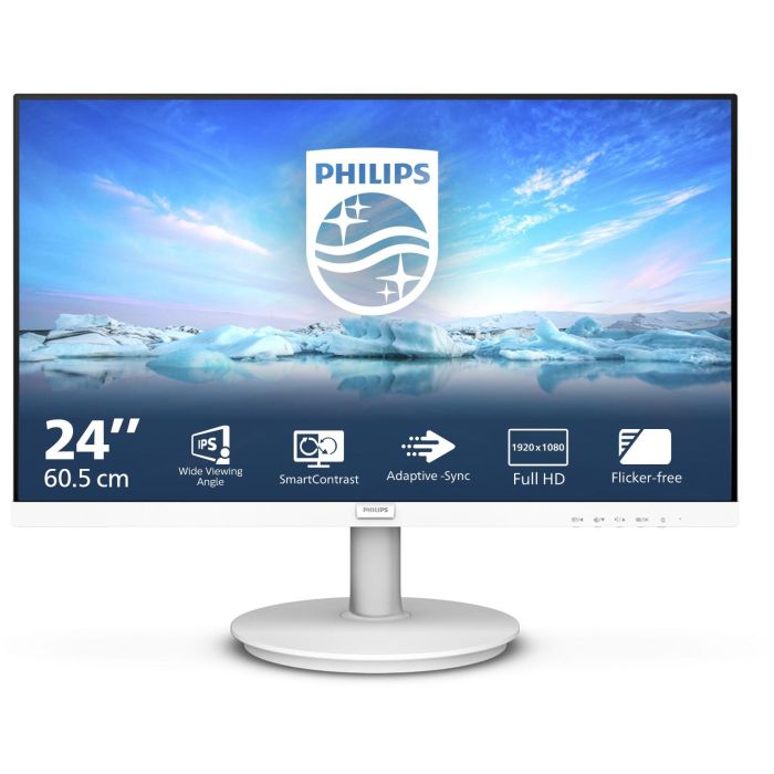 Philips 241V8AW/00 Monitor 23.8" Full HD IPS, Adaptive-Sync, LowBlue, Flicker-Free, HDMI, Sonido Estéreo, Blanco