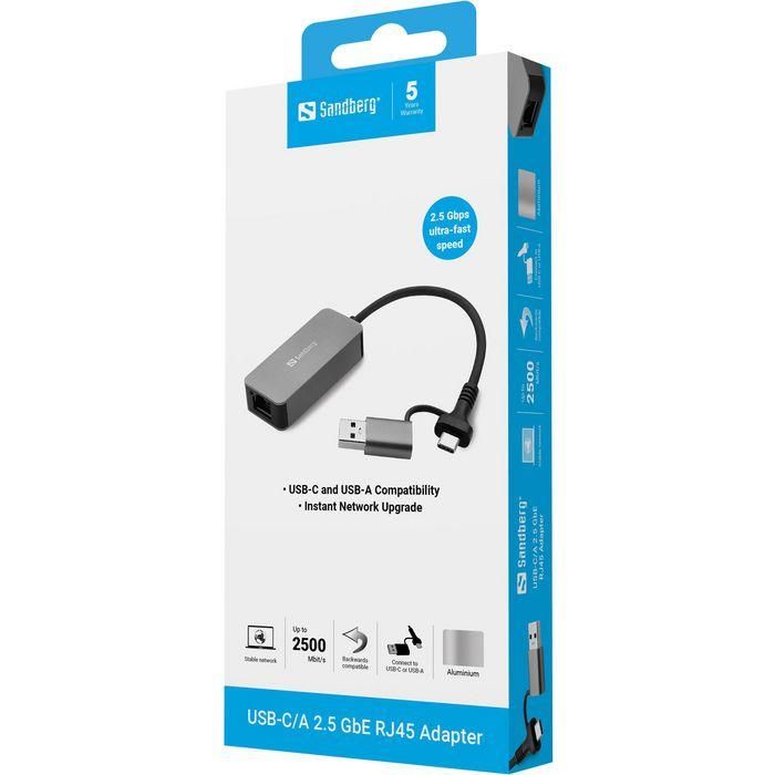 Sandberg USB-C/A 2.5 GbE RJ45 Adapter 3