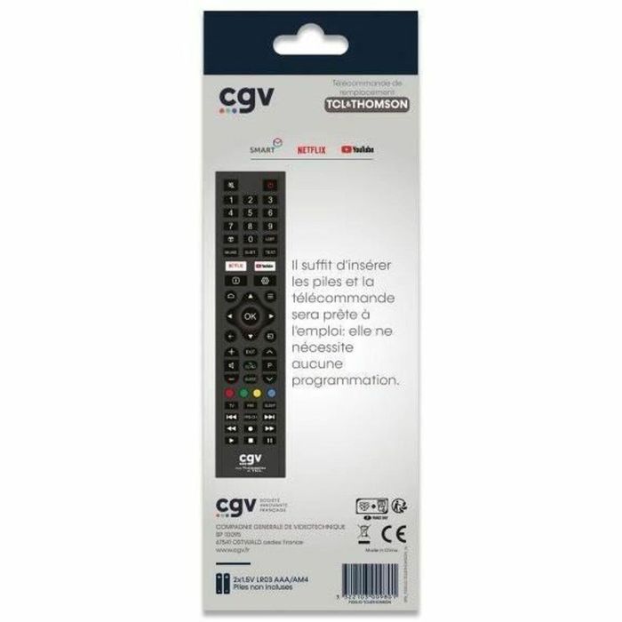 CGV CGV3322103009801 Mando a distancia de repuesto FIDELIO para televisores TCL y Thomson, sin programación. 2