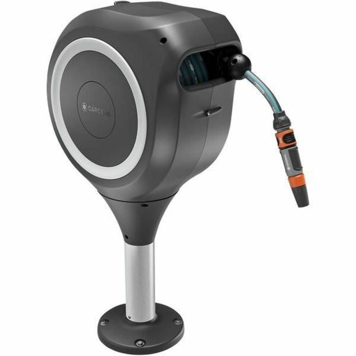 Gardena RollUp M Enrollador de Manguera Automático para Terraza 20m / 13mm, Blanco, Rotación 360° y RollControl