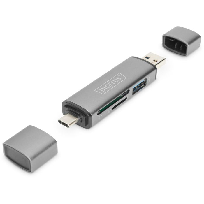Digitus Dual Card Reader Hub USB-C USB 3.0 para tarjetas SD y Micro SD, OTG, Aluminio, 5000 Mbit/s 1