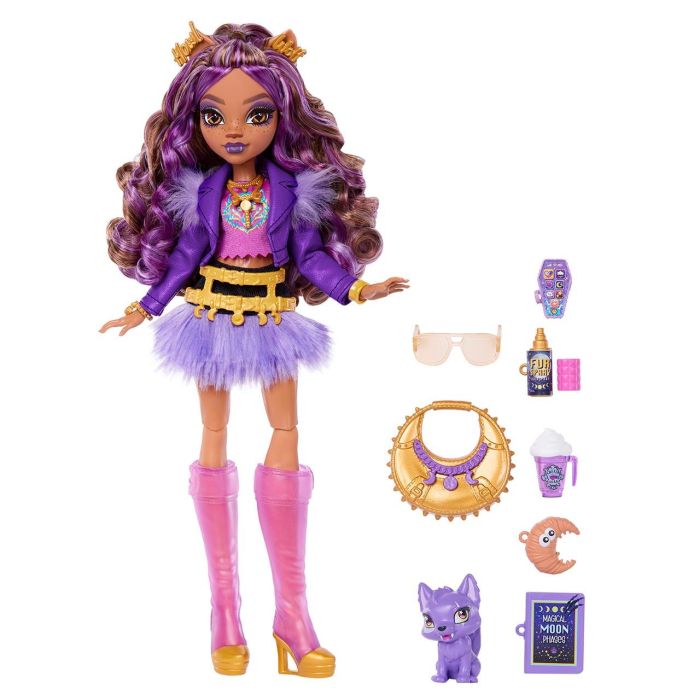 Mattel Muñeca Monster High Clawdeen Wolf Jhk30 con 7 Accesorios y Lobo Crescent +4 Años 2