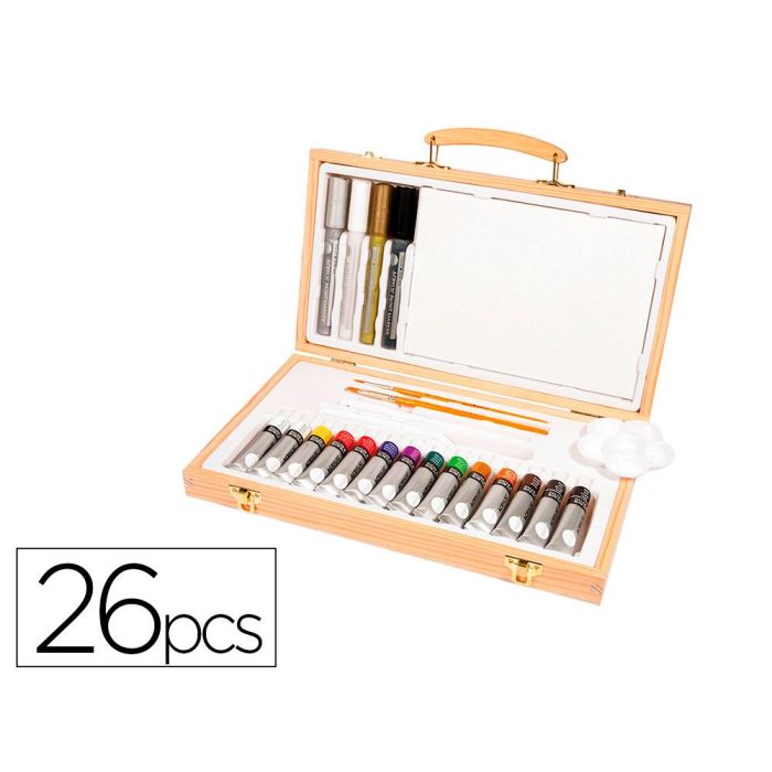 Maletin De Pinturas Acrilicas Daler Rowney Madera 26 Piezas 334x204x50 mm