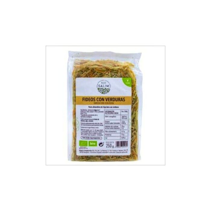ECO SALIM Fideos Finos con Verduras Bio Vegan 250g - Pasta de Trigo Duro Integral con Espinacas y Tomate