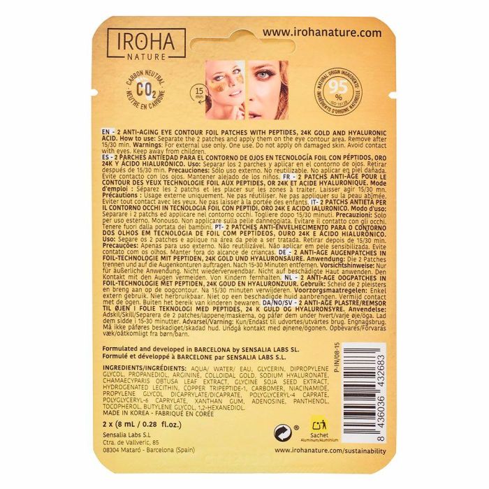 Iroha Parches para Ojos ORO 24K Reafirmantes Extra Contorno de Ojos 2 uds