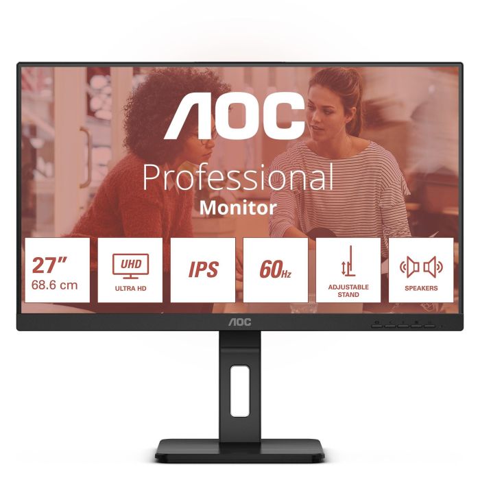 AOC U27E3UF Monitor 27" 4K Ultra HD IPS, 3840x2160, 4ms, USB 3.2, HDMI 2.0, DisplayPort 1.4, Flicker Free, Low Blue Light