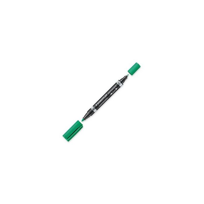 STAEDTLER Lumocolor Duo Marcador Permanente Verde, Punta Redonda/Fina 1.5mm, Resistente al Agua y UV, Paquete de 1