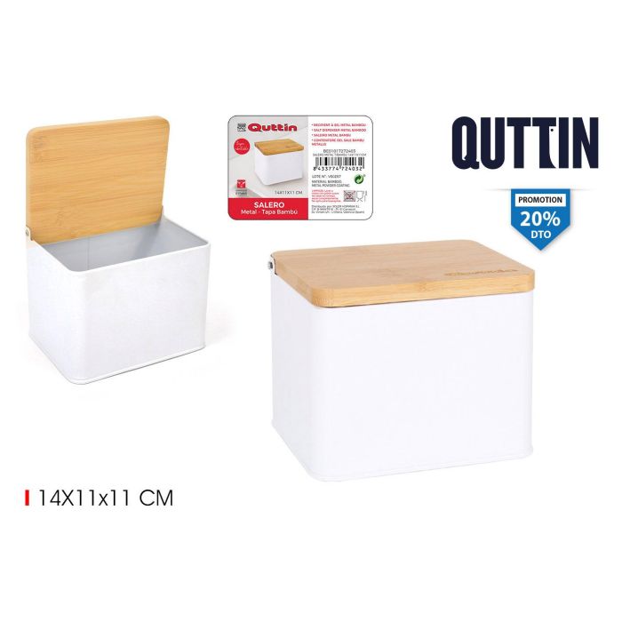 Quttin Salero de Metal con Tapa de Bambú, Contenedor para Sal de Cocina, de 14 cm de Ancho x 11 cm de Alto x 11 cm de Largo (12 Unidades) 0 Quttin Salero de Metal con Tapa de Bambú, Contenedor para Sal de Cocina, de 14 cm de Ancho x 11 cm de Alto x 11 cm de Largo (12 Unidades) 0