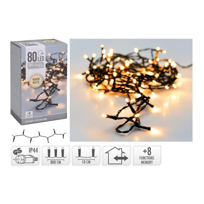 Navidad Guirnalda Multifunción 80 Luces LED Blanco Cálido 9m Exterior IP44 Cable Verde 220V 1