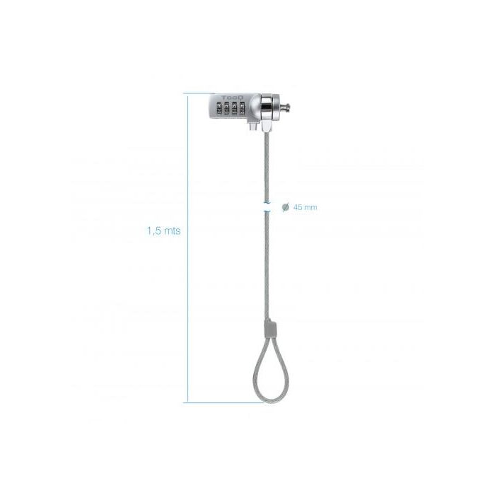 TOOQ CABLE DE SEGURIDAD T-LOCK CON COMBINACION PARA PORTATILES - BLOQUEO DE 4 DIGITOS - ACERO 4.5MM - LONGITUD 1.50M 2