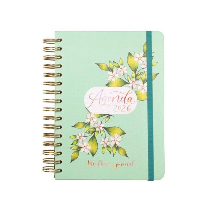 Finocam E10-155x212 mm Agenda Espiral The Flower Journal 1 Día por Página Tapa Dura Verde 2026 DIN A5