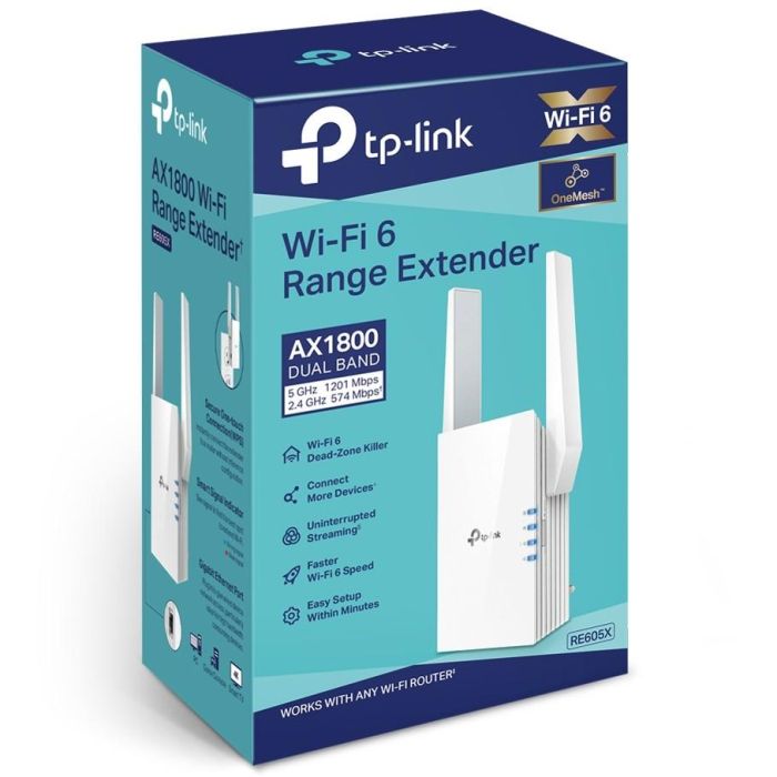 TP-Link RE605X Repetidor Inalámbrico Extensor de Alcance Wi-Fi 6 AX1800 Doble Banda OneMesh Gigabit Ethernet 2 Antenas 3