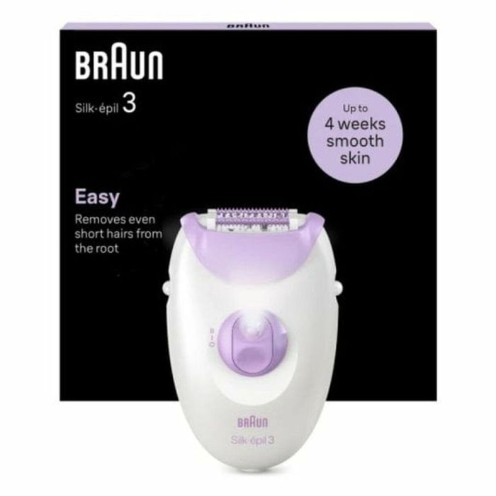 Braun 3-000 Epiladora Silk-épil 3 con 20 Pinzas MicroGrip, Luz Integrada, 2 Velocidades y Alimentación por Corriente Alterna Púrpura Blanco