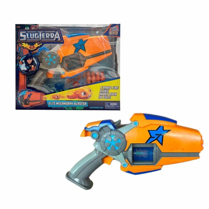 Pistola slugterra eli's megamorph blaster. lanza hasta 6 dardos a la vez. disparo 9 metros. incluye 8 dardos. 12