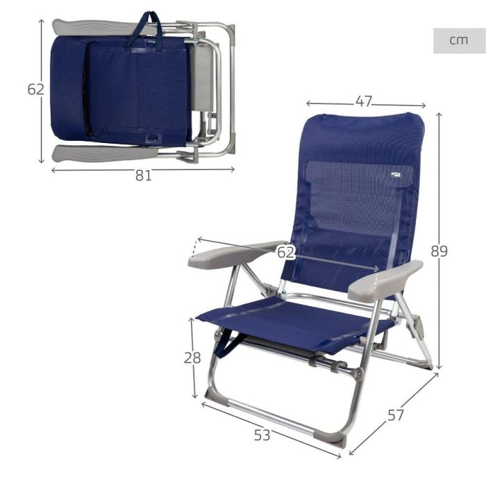 Silla de Playa Aktive Slim Plegable Azul marino 47 x 89 x 57 cm (2 Unidades) 3