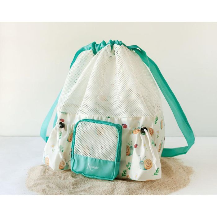 KioKids Bolsa de Playa y Mochila Convertible Caracoles Beige para Niños +0 meses | Transpirable 10L con 3 Bolsillos Polyester