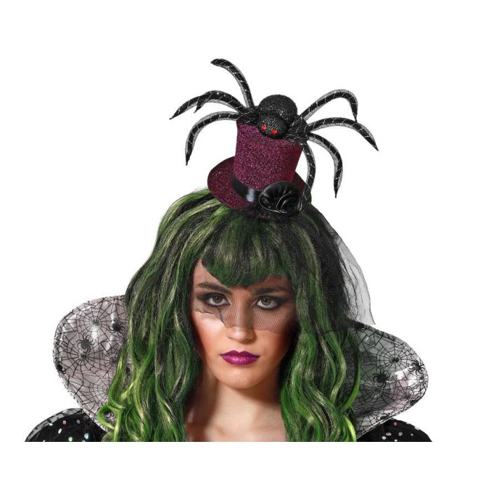 Diadema Halloween Sombrero Copa Violeta Araña