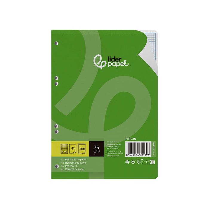 Recambio Liderpapel Din A5 100 Hojas 75 gr Rayado N 46 6 Taladros 1