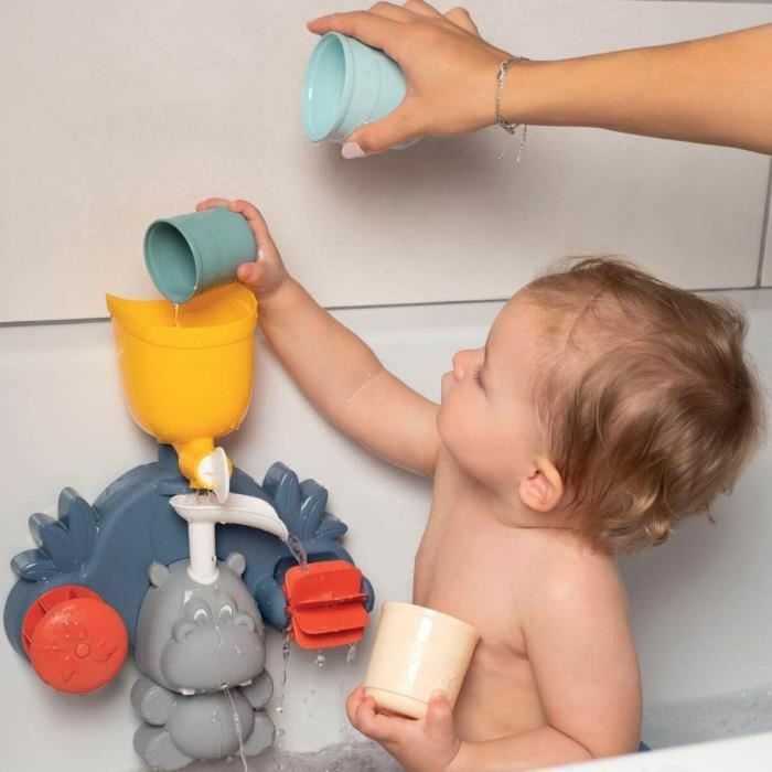 Smoby Juguete de baño Little Smoby Hippo - Tobogán y ruedas para bebé de 18 meses - Azul y verde 4