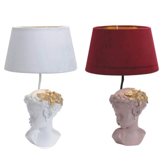 DKD Home Decor Lámpara de Sobremesa Romántica Resina/Poliéster Blanco/Rosa Palo, E27, 30 x 49 x 30 cm (2 Unidades)