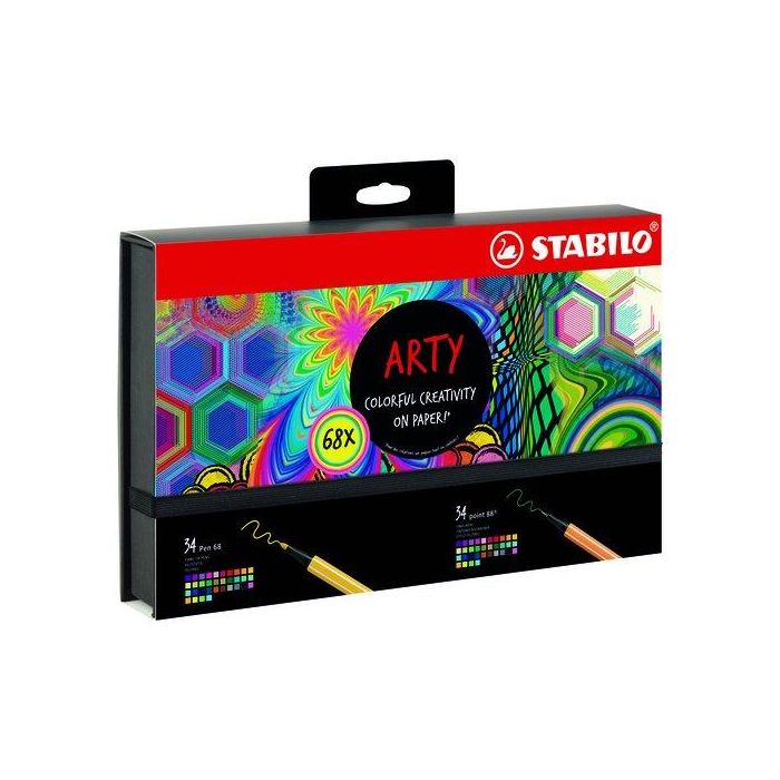 Stabilo Pen 68/point 88 Rotulador acuarelable y punta fina, estuche de cartón de 68 unidades surtidas