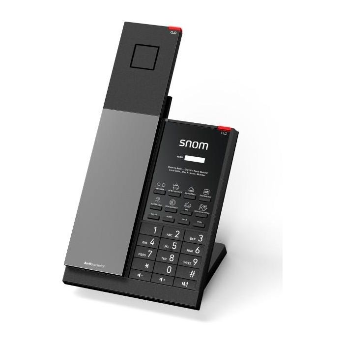 Snom HD351W Teléfono IP DECT para Hotel con Wi-Fi, PoE y Montaje en Pared/Escritorio, Antibacteriano, Color Negro