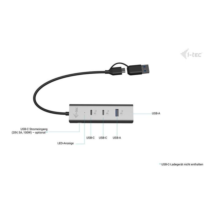 Hub USB i-Tec CAHUBMETAL2A2CPD Plateado