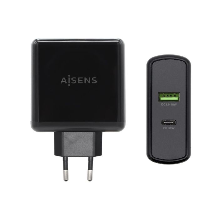 Aisens Cargador 48 W, 1Xusb-C Pd3.0 30 W, 1Xusb-A Qc3.0 18 W, Negro