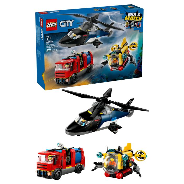 LEGO 60462 Helicóptero, Cami3n Bomberos Y Submarino
