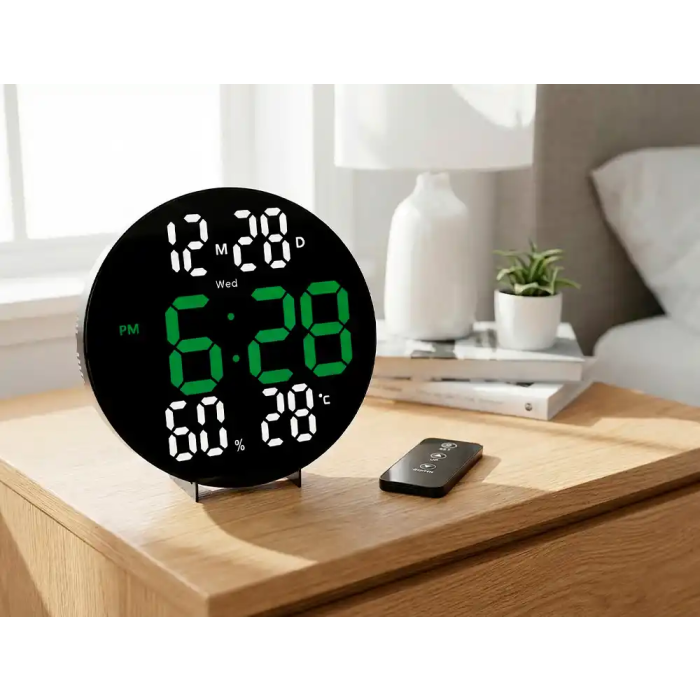 Q-connect Reloj Digital de Pared con Alarma, Sensor de Temperatura y Humedad, Brillo Ajustable, 27 cm 8