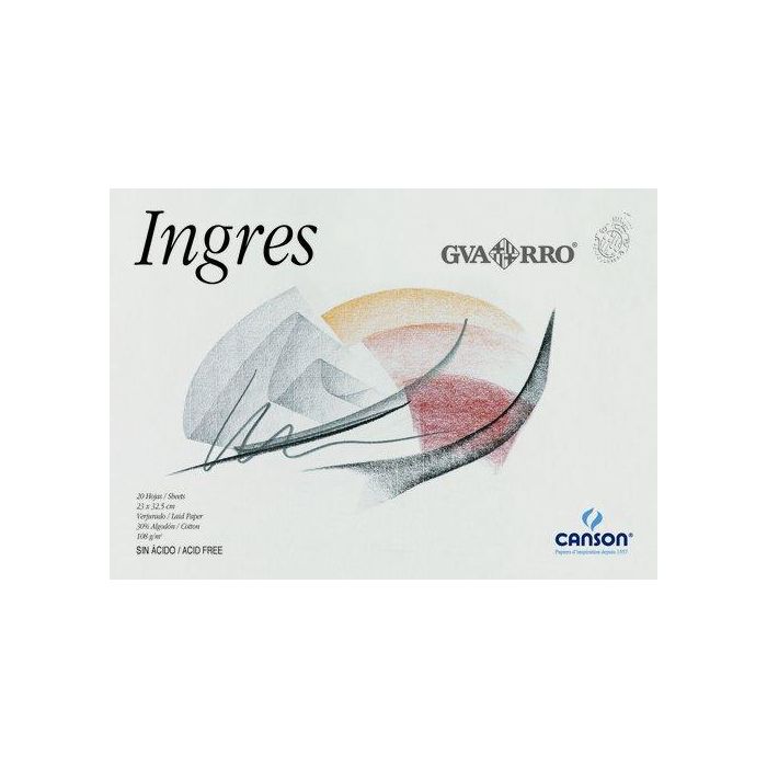 Guarro Bloc de Dibujo Ingres, Papel Verjurado Blanco Natural, 230x325 mm, 20 Hojas, 108 g/m², Para Técnicas Secas