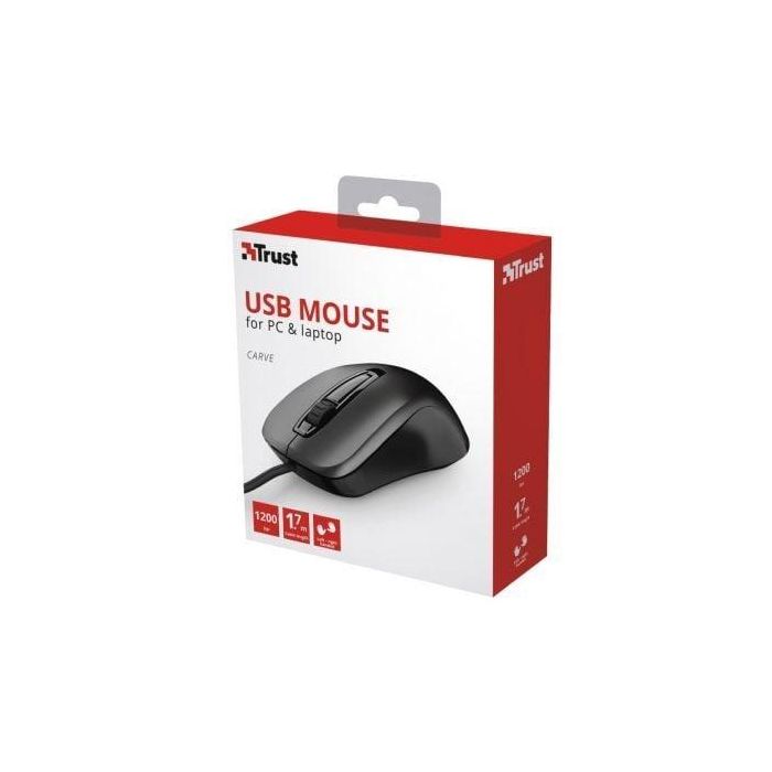 Trust Ratón Carve Cable Usb 1200Dpi Ambidiestro 3 Botones Negro 4