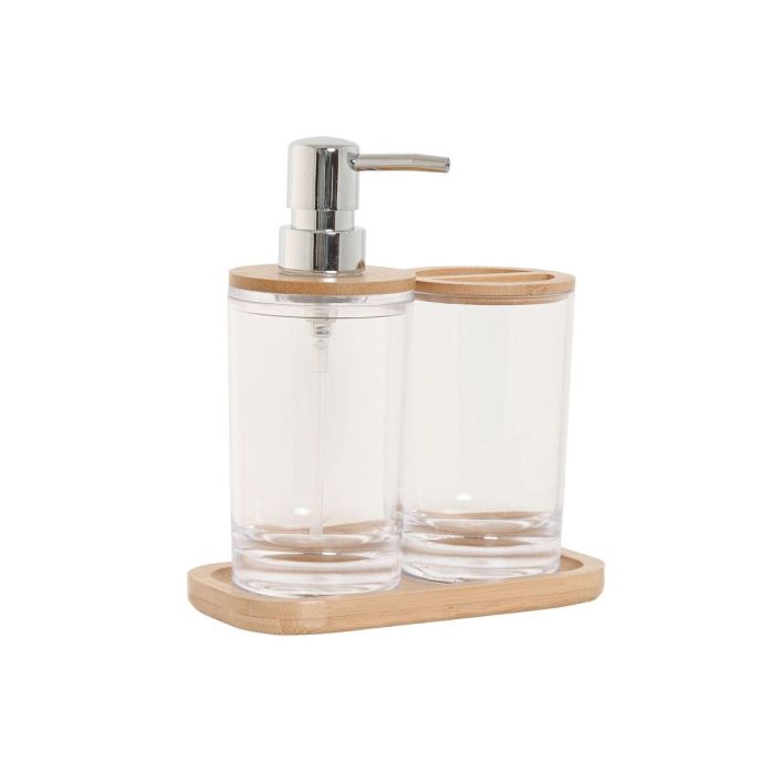 Baño DKD Home Decor Transparente Natural 9 x 18 x 16 cm Set de 3