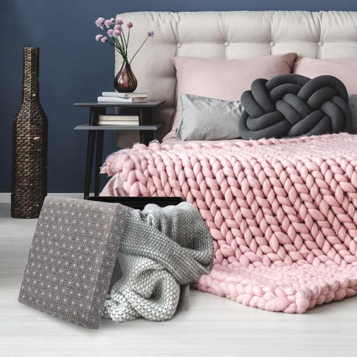 Home Deco Factory Caja-Puf Plegable Gris Medidas: 38x8 cm; h.38 cm 2