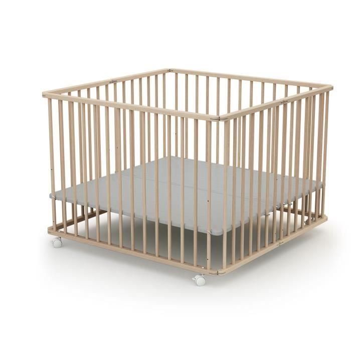 Parque plegable cuadrado - WEBABY - CALI - 100 x 100 cm - 4 ruedas - Hasta 24 meses - Haya cruda 2 Parque plegable cuadrado - WEBABY - CALI - 100 x 100 cm - 4 ruedas - Hasta 24 meses - Haya cruda 2