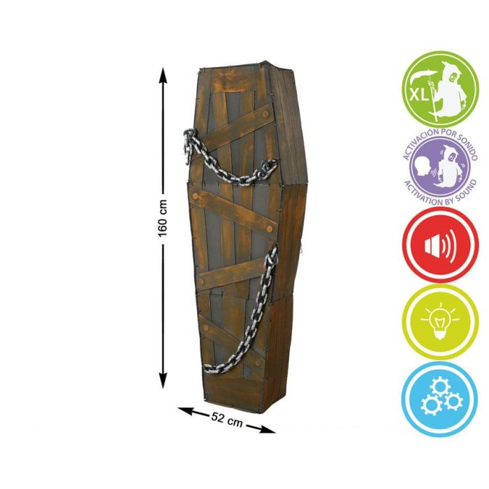 Ataúd Halloween con Sensor de Movimiento, Luz y Sonido 160x50x28 cm