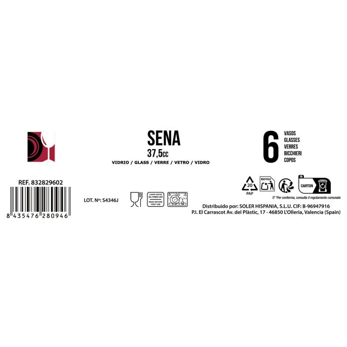 Set de 6 vasos chupito Sena 37.5 cc - Inde (24 Cajas) 3 Set de 6 vasos chupito Sena 37.5 cc - Inde (24 Cajas) 3