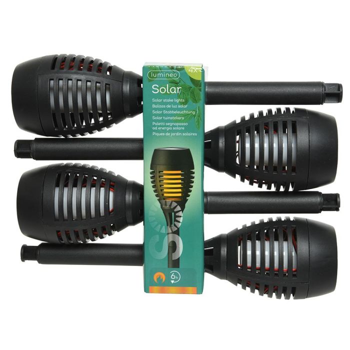 Lumineo Estacas Solares Efecto Llama Set de 4 Unidades Ø7,5 x 27cm con 12 LEDs y 6h de Autonomía, Modelos Surtidos 2 Lumineo Estacas Solares Efecto Llama Set de 4 Unidades Ø7,5 x 27cm con 12 LEDs y 6h de Autonomía, Modelos Surtidos 2