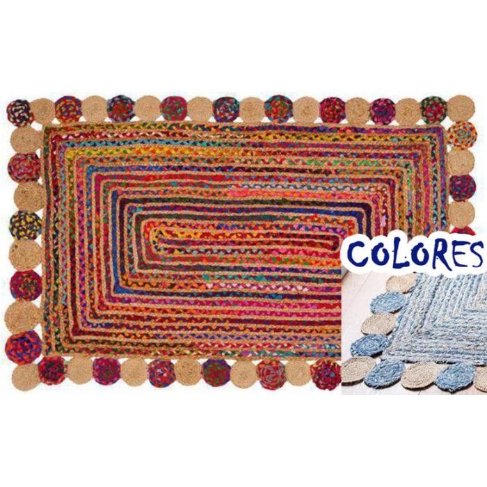 DKD Home Decor Alfombra Pokara Estilo Indio de Algodón y Yute Multicolor Azul 290x200 cm 2100 GSM