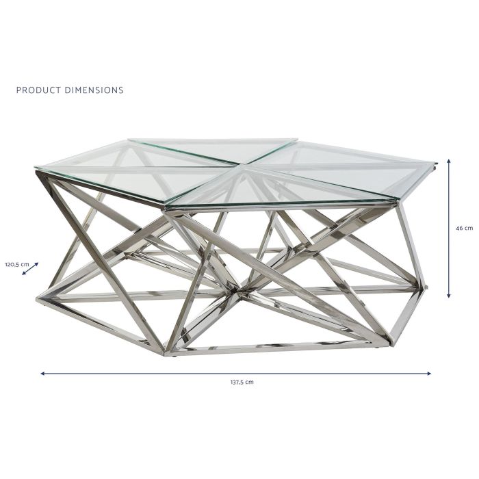 DKD Home Decor Mesa Centro Moderno Plateado Acero y Cristal Set de 6 Piezas 120.5 x 46 x 137.5 cm 5