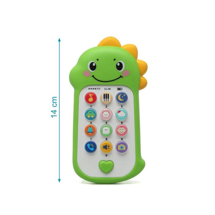 KioKids Teléfono Musical Dinosaurio para Bebés con Sonidos y Melodías - Juguete Educativo para +6 Meses, Color Verde 2