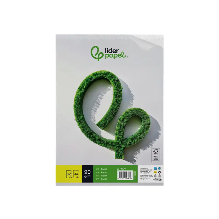 Liderpapel Papel Escritura A4 90g/m2 Liso Blanco Paquete 100 Hojas 1