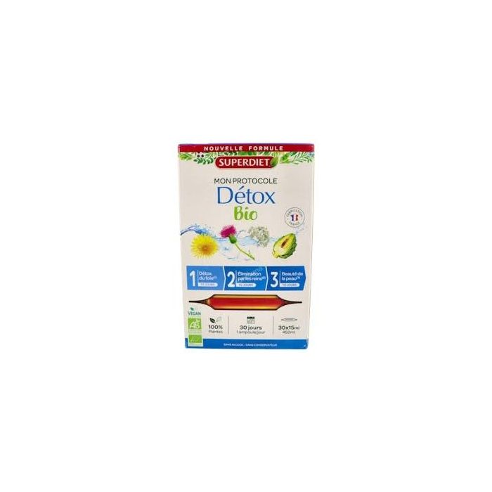 SUPERDIET Protocolo Detox 30 Ampollas para 3 Fases con Rábano Negro, Alcachofa, Diente de León y Bardana