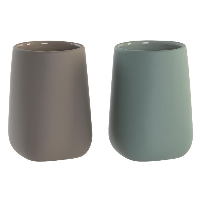 DKD Home Decor Vaso Decorativo Urban de Dolomite, Set de 2 Unidades en Tonos Beige y Verde Menta (8cm Ancho x 11cm Alto x 8cm Profundo)