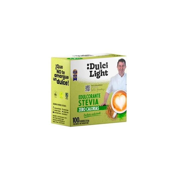 DulciLight Edulcorante Stevia Zero 100 Sobres - Vegano, Sin Gluten, Apto Diabéticos y Keto Friendly